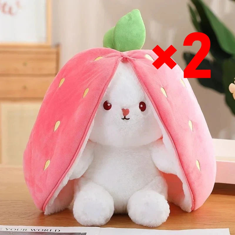 Cute Strawberry Carrot Rabbit Plush Toy – Soft Cuddly Bunny Doll