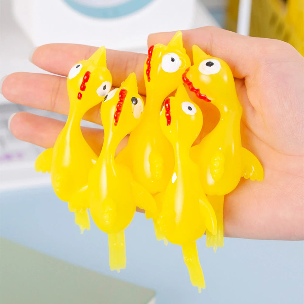 20pcs Novelty Sport Catapulted Ejection Chicken Toy Rubber Prank Flying Toy Slingshot Chicken Finger Toys Turkey Sticky