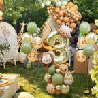 38pcs Wild Animal Balloon Tower with Gold 1-9 Number Balloon for Jungle Safari Birthday Party Decoration Forest Party Supply