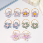 8/10Pcs Boutique Childrens Hair Ties with Flowers, Hair Bow Ties for Girls, Elastics Ponytail Holders Pigtails Rubber Band