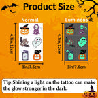 Glow-in-the-Dark Halloween Temporary Tattoos, with a variety of patterns, are suitable as party decorations and gifts，36 sheets