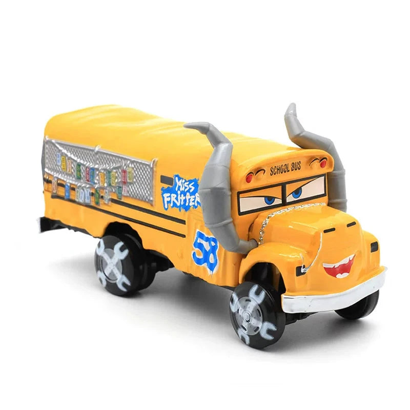 Original Pixar Cars 3 Anime Figure School Bus Cartoon Model Cars 1:55 Metal Die Casting Alloy Cars Child Toys Birthday Gifts