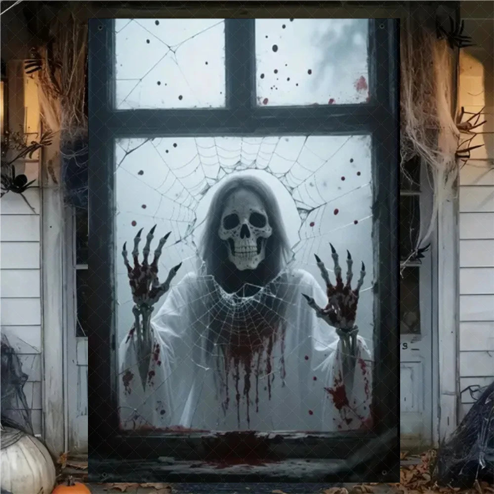 Scary Halloween Curtain Window Banner Horror Hanging Cloth Family Party Decoration Witch Zombie Ghosts Super Terrifying Backdrop