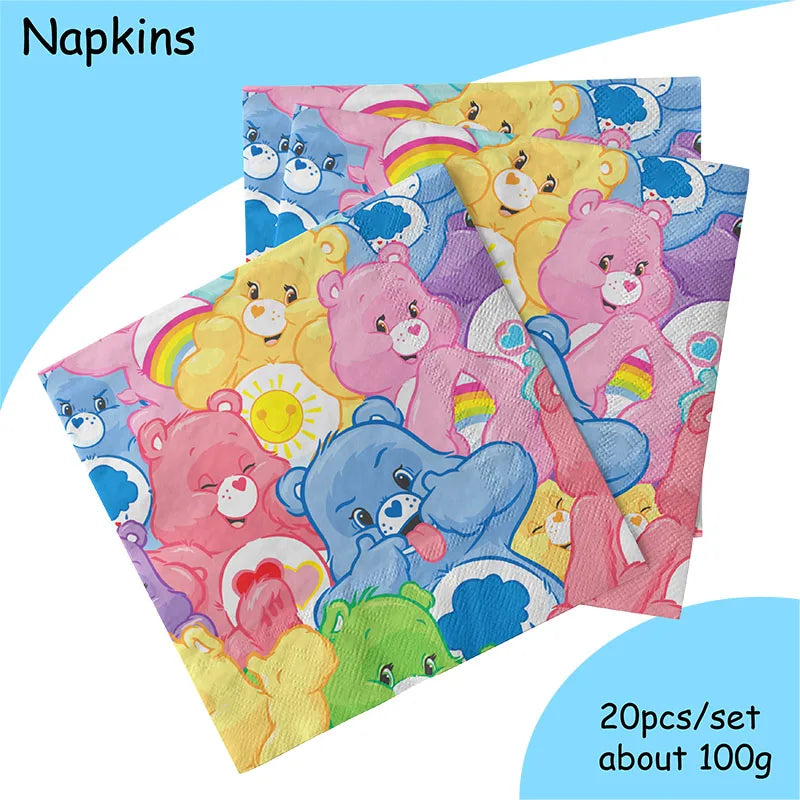 Care Bear Party Supplies Disposable Plate  Napkin Tablecloth Cake Topper Gifts Bag Kids for Birthday Party Decorations Set Gifts