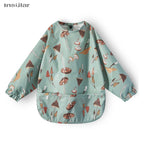 New Children Feeding Aprons Long Sleeve Baby Bib with Pocket Full Cover Baby Bibs with Pocket Waterproof Long Sleeve Bibs