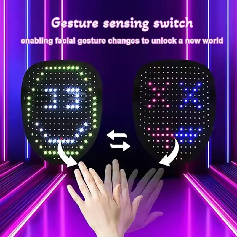 LED Mask with Gesture Sensing Light up Face Transforming Led Halloween Mask for Kids Men Women Costume Cosplay Party