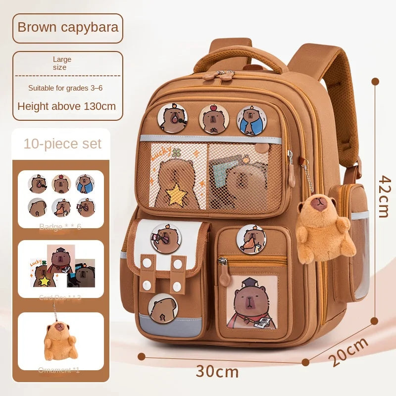 Capybara Children School Bags For Boys Girls Kids Alleviate Burden Protecting Spine Widen Straps School Backpack School Book Bag