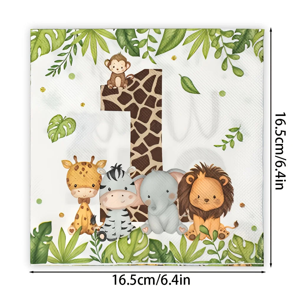 20Pcs/Bag Jungle Animals ONE Printed Napkins Wedding Birthday Baby Shower Party Paper Tissues Camping Hotel Table Napkins