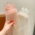 Princess Crown Veil Headband for Girls Sparkly Dress Up Party Accessory