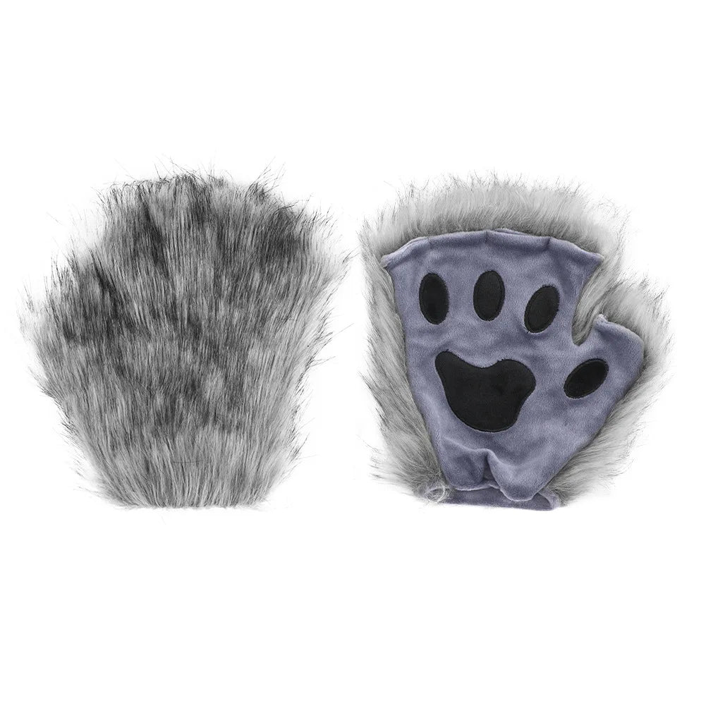 FluffyAnime Animal Fur Fox Tail Cat Paws Gloves and Ears Headwear Face Mask Cosplay Costume  Set Halloween Party Accessorie