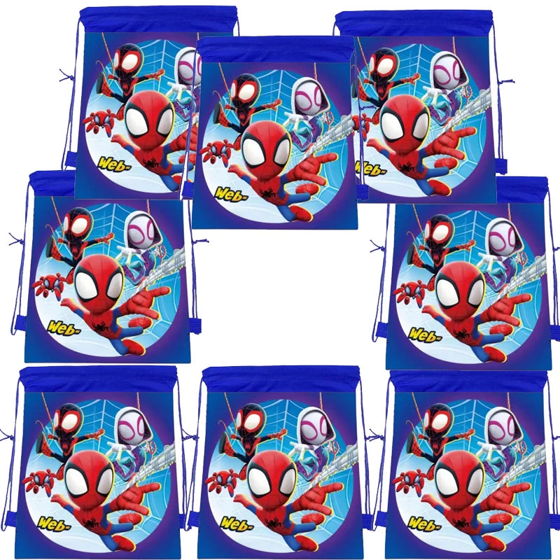 1/4/12Pc Cute Spider Nonwoven Loot Bag Drawstring Pockets Birthday Gift Bags for His Amazing Friends Party Supplies Spider Gifts