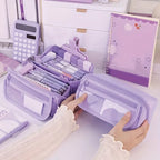 Large Capacity Pencil Case Organizer - Multi-Compartment Desktop Storage for School & Office Supplies ( Pink/Purple/Black)