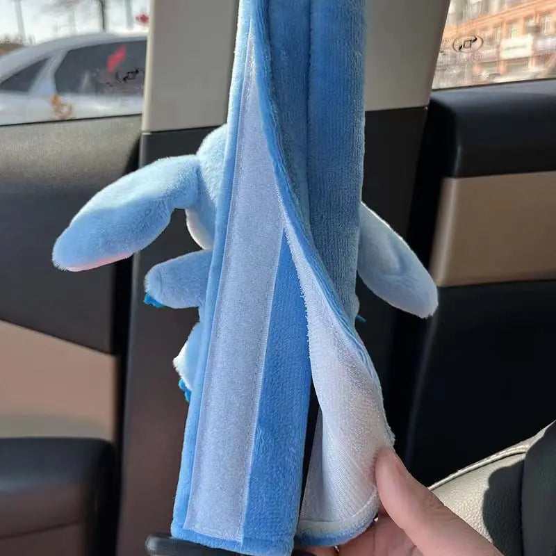Disney Stitch Cute Angel Kawaii Cartoon Couple Car Safety Belt Shoulder Cover Doll Creative Universal Car Interior Decoration