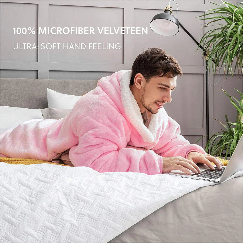 150cm Super Long Flannel Blanket Cold-proof Nightgown Pyjamas Sleeves Winter Hoodies Sweatshirt Women Men Pullover Fleece Giant