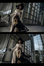 In Stock Moth Lady Evil Cosplay Fantasia Village Vampire Lady Dimitrescu Costume Women Black Dress Halloween Carnival Party Suit