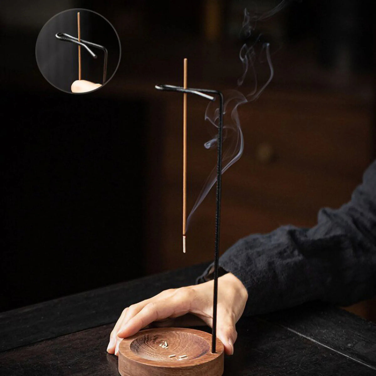 Insence Burner Upside Down Incense Burner Incense Stick Holder Wooden Round Incense Tray Ornament Bedroom Home Yoga Decoration