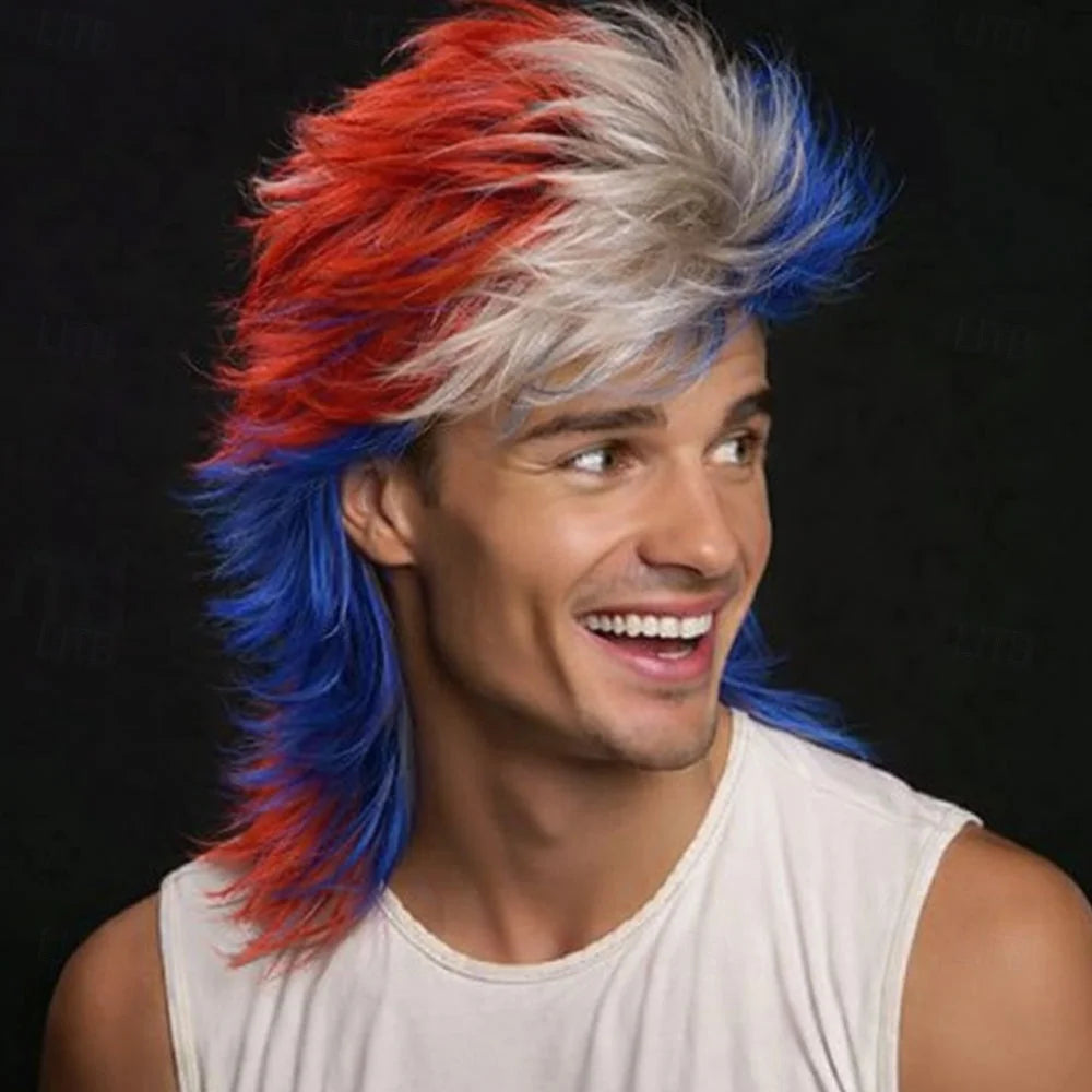 HAIRJOY Synthetic Hair Mullet Wigs for Men 70s & 80s Costume Party Synthetic Wigs