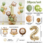 38pcs Wild Animal Balloon Tower with Gold 1-9 Number Balloon for Jungle Safari Birthday Party Decoration Forest Party Supply