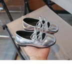 Kids Square Dance Performance Shoes Black Solid Color Girls Princess Shoe with Double Bow 2024 New Girls Leather Shoes Soft Sole