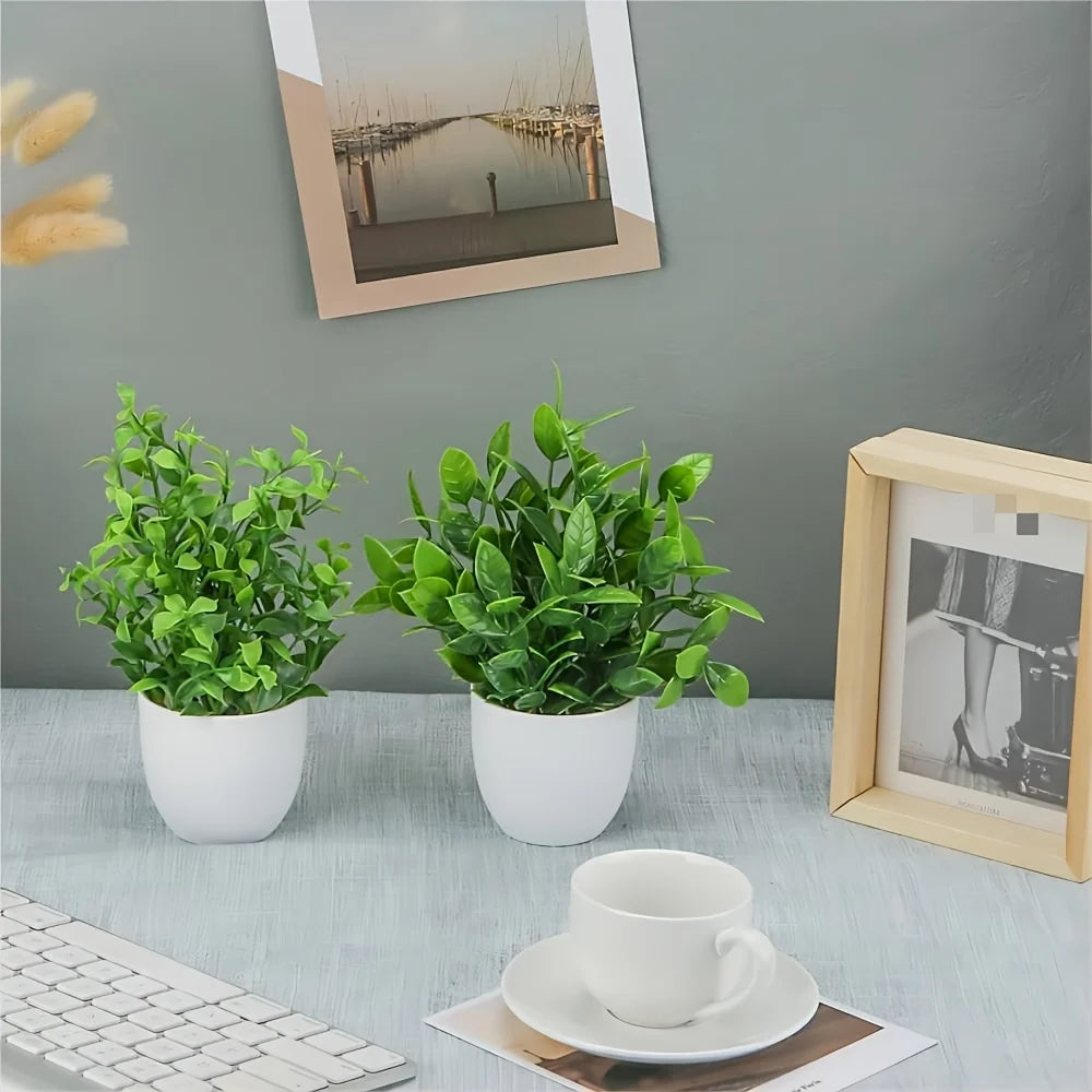 4pcs Mini Artificial Potted Plants Fake Bonsai Greenery for Home Office Farmhouse Bathroom Shelf Decor Indoor