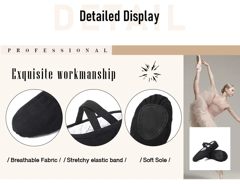 Canvas Ballet Shoes Split Sole Dance Slippers for Kids Adults