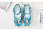 Princess Kids Leather Shoes for Girls Flower Casual Glitter Children High Heel Girls Shoes Butterfly Knot Blue Pink Silver