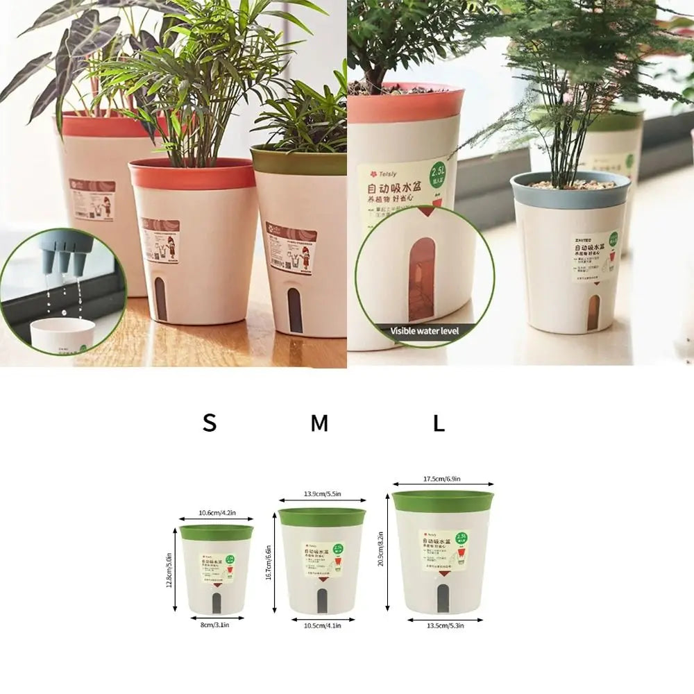 Self Watering Planter Lazy Hydroponic Flower Pot Plastic Office Decor Self-absorbent Flower Pot Desktop Decoration Living Room