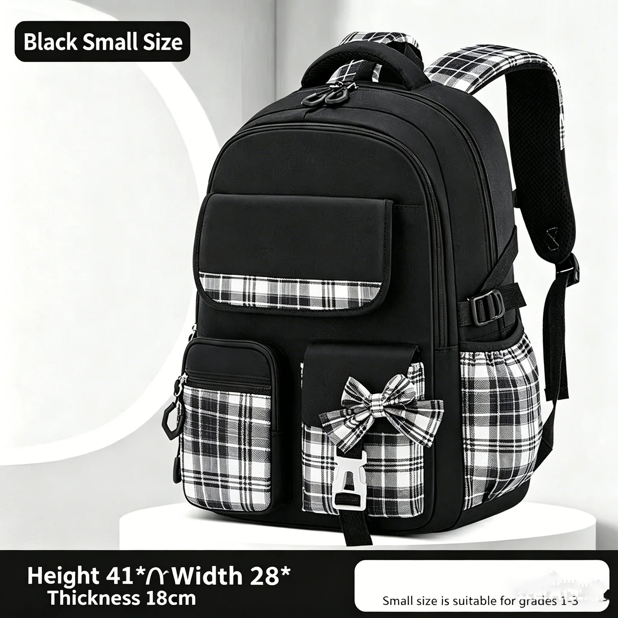 Protecting The Spine Ergonomics Elementary School Students Girls Checkered Backpack Large Capacity Lightweight Waterproof
