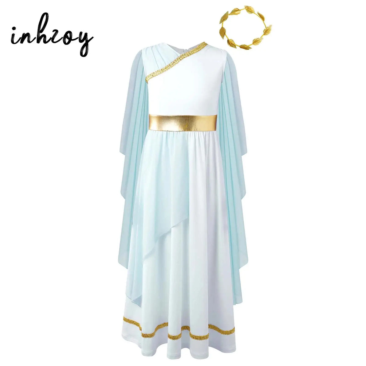 Girls Athena Costume Greek Princess Dress Ancient Greece Roman Toga with Laurel Headwear Halloween Carnival Cosplay Outfits Sets