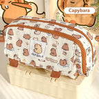 INS Capybara Four-layer Large Capacity Pen Bag Cute Cartoon Pencil Case Stationery Organizer Storage Bag For Students Gift