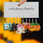 10pcs Cross border New Halloween Gothic Ghost Face Pumpkin Ghost Black Cat Bat Witch Hat Resin Pendant Earrings Set
