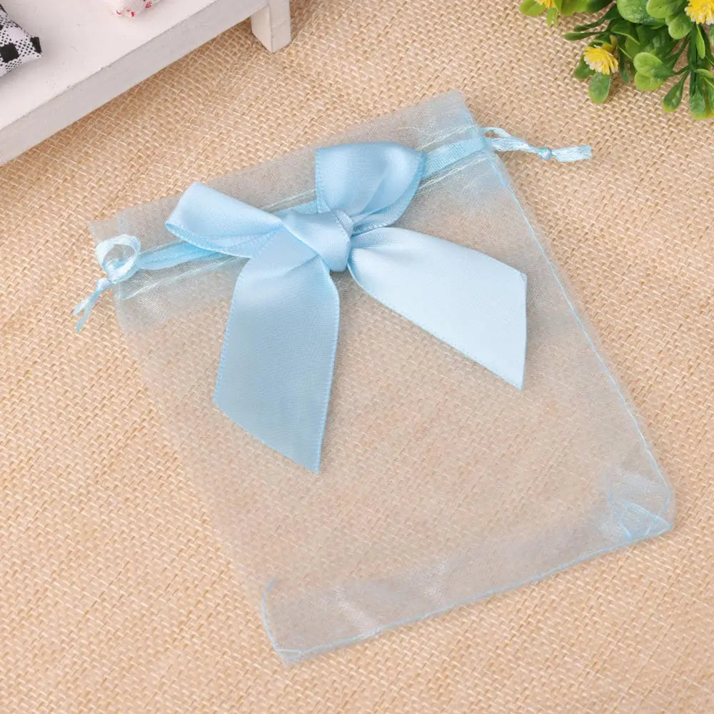 10pcs/20pcs 9x12 10x15 13x18cm New Design Bow Organza Bags Jewelry Candy Packing Bag Wedding Party Gift Storage Drawstring Pouch