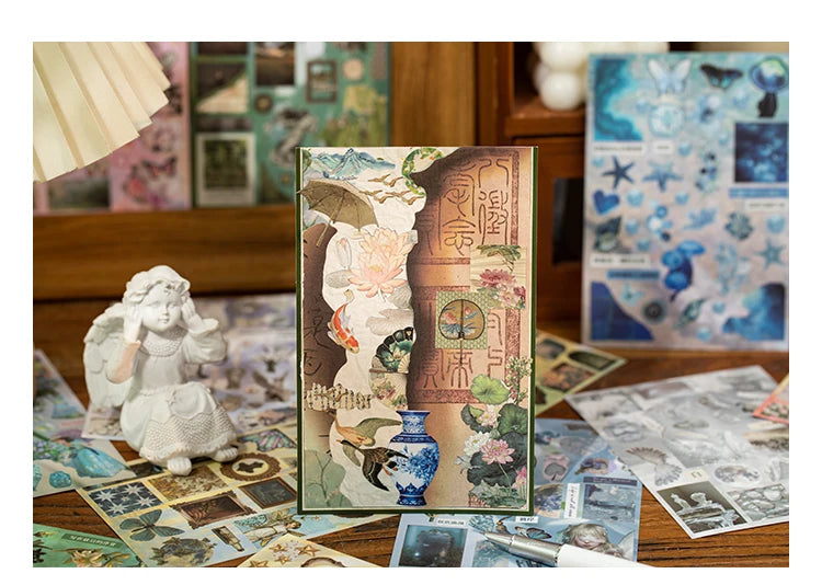 TIANZI 30/60 Sheets Cute Die cut Stickers book Retro Cartoon Handmade Scrapbooking Handbook Material Phone Stickers Kids Gift