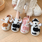 Women's Fluffy Cow Slippers Plush Winter Home Slides Comfort