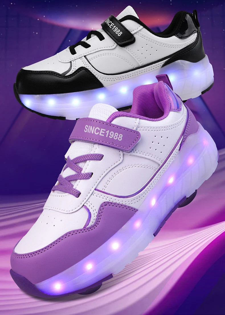 Light Up Roller Shoes Kids LED Sneakers USB Charge Sport Shoes