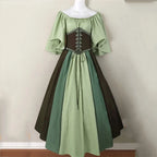 Halloween Costumes for Women Medieval Retro Contrasting Color Slim Swing Dress One-word Shoulder Dress Love Live Cosplay