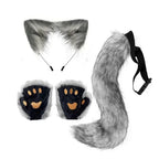 FluffyAnime Animal Fur Fox Tail Cat Paws Gloves and Ears Headwear Face Mask Cosplay Costume  Set Halloween Party Accessorie
