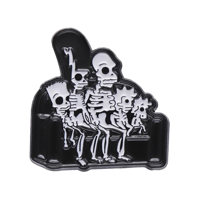 Animated Sitcom Punk Skull Brooch Enamel Pins Funny Cartoon Metal Brooches Backpack Lapel Badges Accessories Gift for Friends