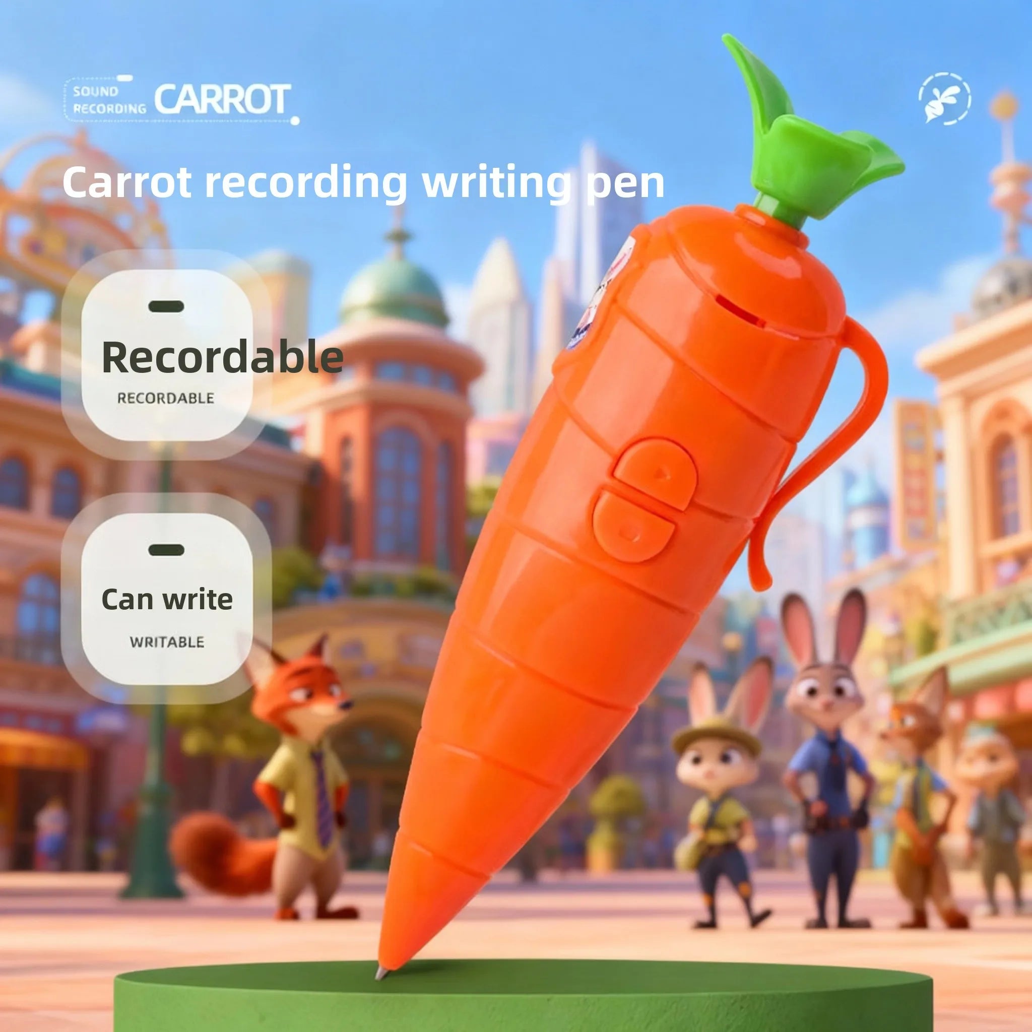 Judy & Nick Carrot Voice Recorder Electronic Sound Toy Can Write Graffiti Ballpoint Pen Novelty Voice Recorder Pen Gift