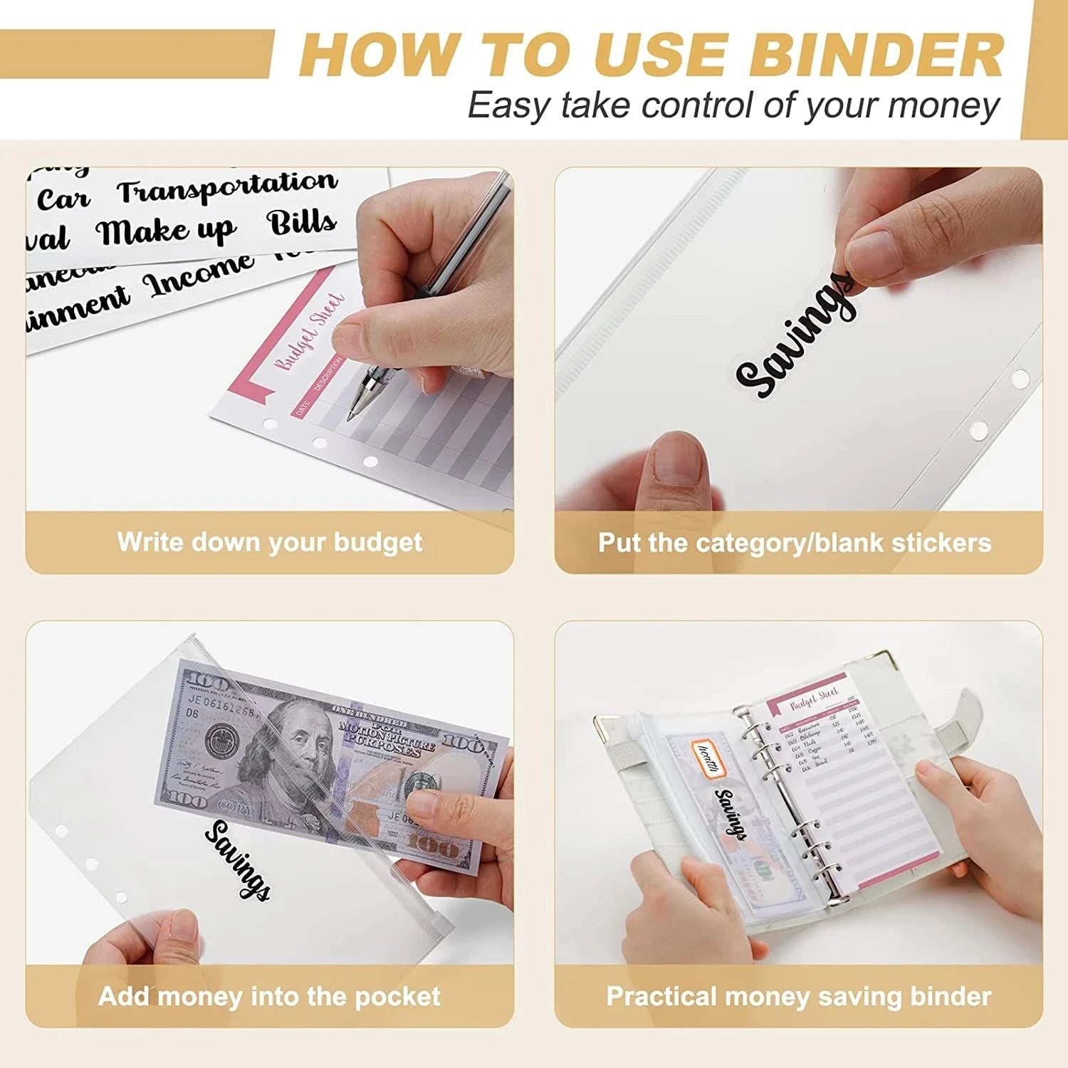 A6 Money Saving Organizer PU Leather Budget Binder Marble Notebook Budgets Planner 2023 Envelope Office School Supplies