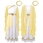 Girls Athena Costume Greek Princess Dress Ancient Greece Roman Toga with Laurel Headwear Halloween Carnival Cosplay Outfits Sets