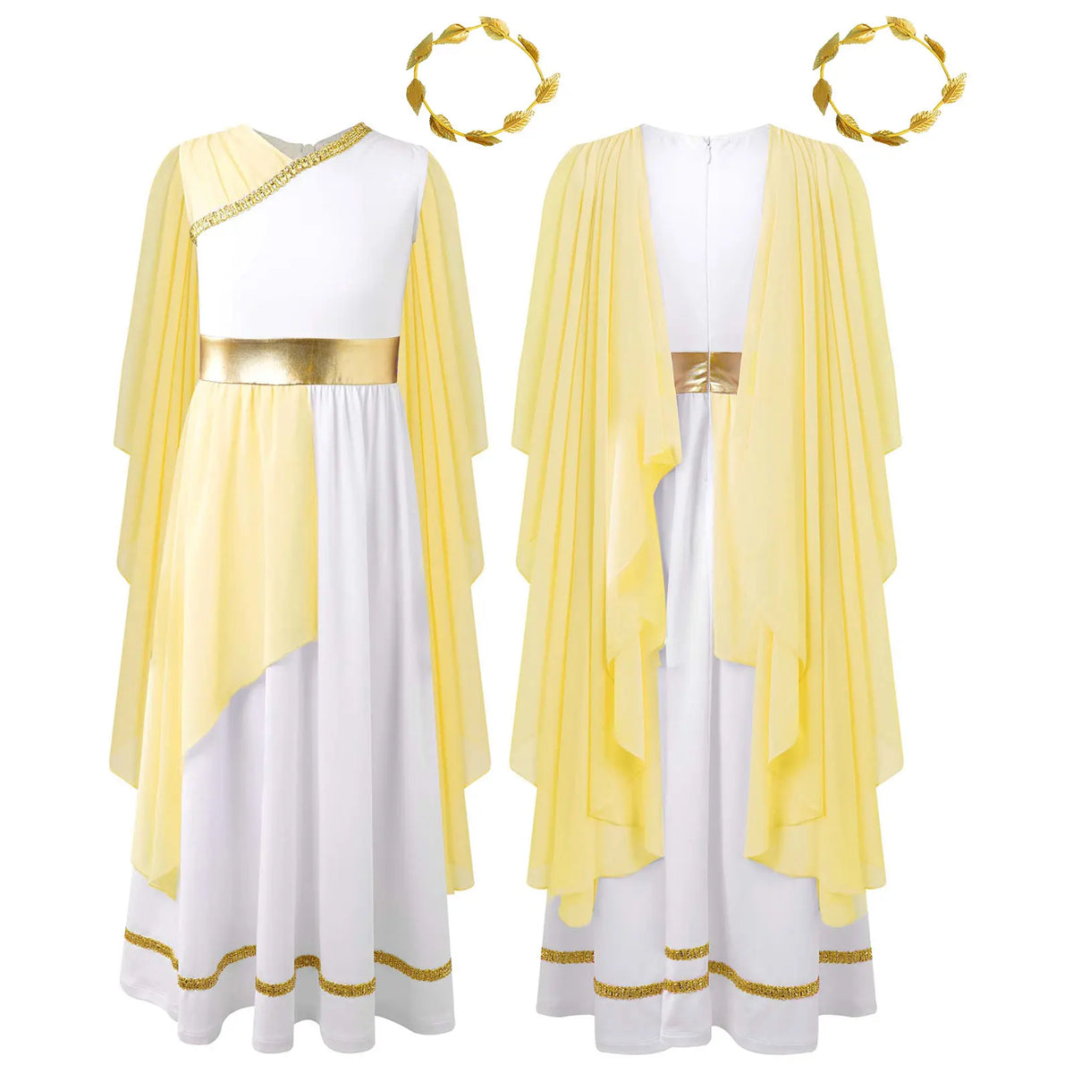 Girls Athena Costume Greek Princess Dress Ancient Greece Roman Toga with Laurel Headwear Halloween Carnival Cosplay Outfits Sets
