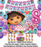 Cartoon-Dora-The-Explorer Theme Kids Birthday Party Digital Balloon Banner Background Cake Topper Decoration Supplies Baby Gifts
