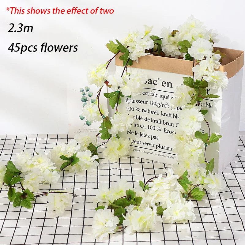 Pink Sakura Artificial Flowers Garland Cherry Blossoms Vines Garden Arch Decor Fake Flower Garland Wedding Party Home Decoration