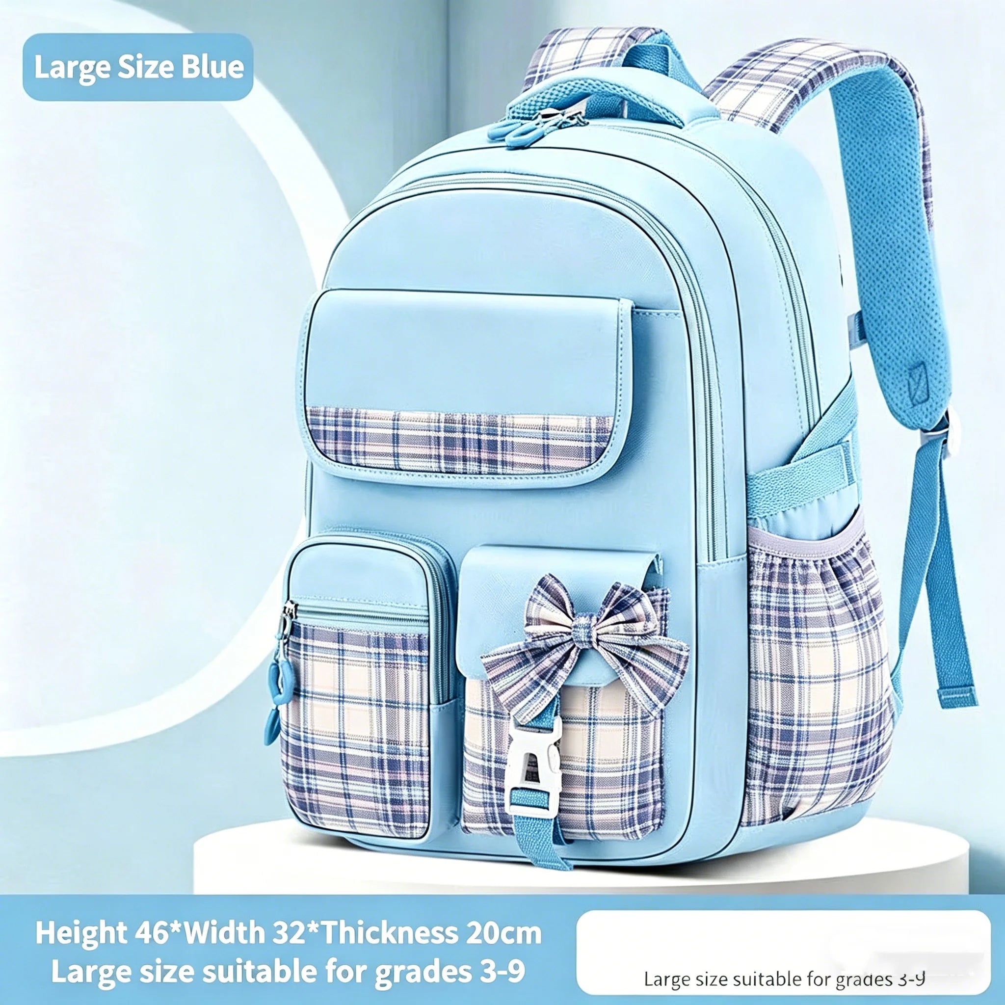 Protecting The Spine Ergonomics Elementary School Students Girls Checkered Backpack Large Capacity Lightweight Waterproof
