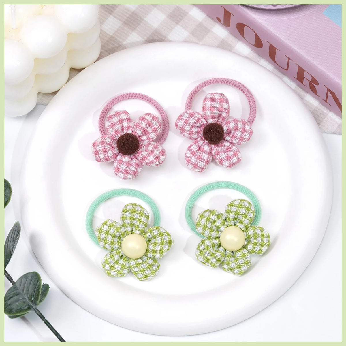 8/10Pcs Boutique Childrens Hair Ties with Flowers, Hair Bow Ties for Girls, Elastics Ponytail Holders Pigtails Rubber Band
