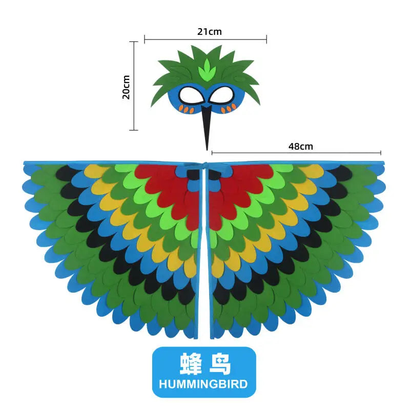 Animal Bird Wings+Mask Suit Stage Performance Peacock Owl Parrot Bird Felt Cape Halloween Bird Funny Party Cosplay Cloak