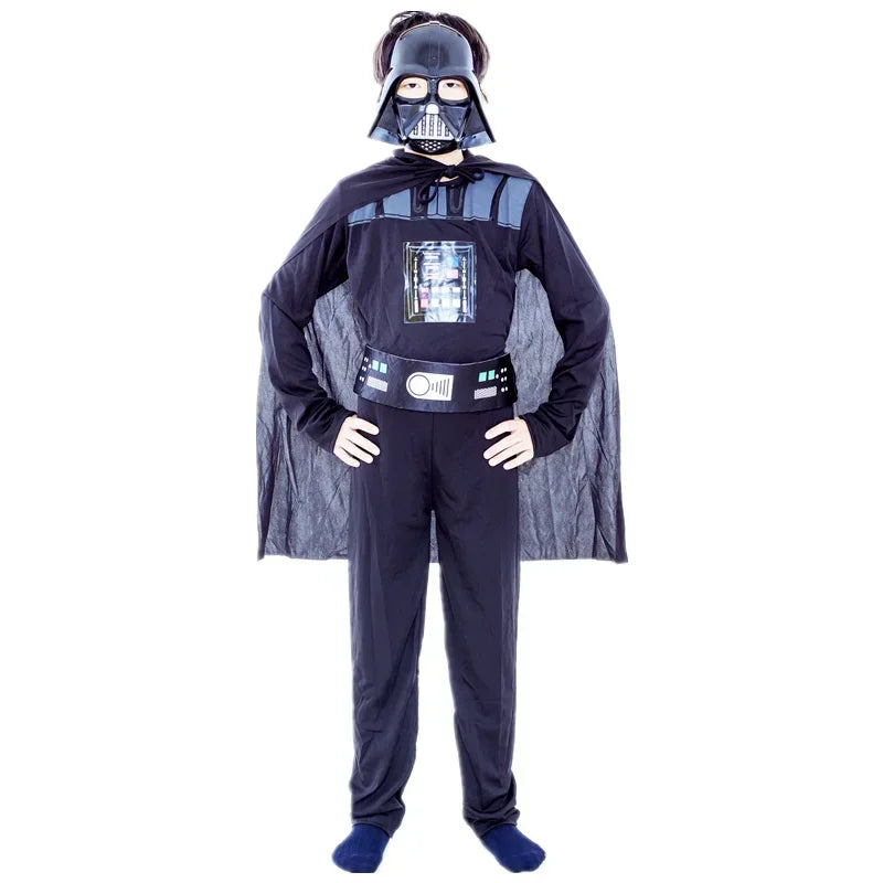 Boys Classic Movie Mask Costume Printed Cartoon Darth Vader Cape Armor Onesie Halloween Kids Fantasy Cosplay Costume