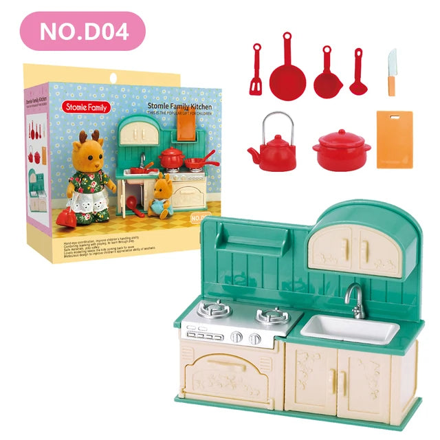 Forest Animal 1/12 Dollhouse Furniture Bedroom Kitchen Bathroom Set Miniature Simulation Dolls Accessories DIY Toys Girls