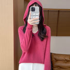 Women Autumn Winter Clothing Hooded Collar Pullover 100% Merino Wool Sweater New Fashion Cashmere Tops Bottoming Knitwear Soft